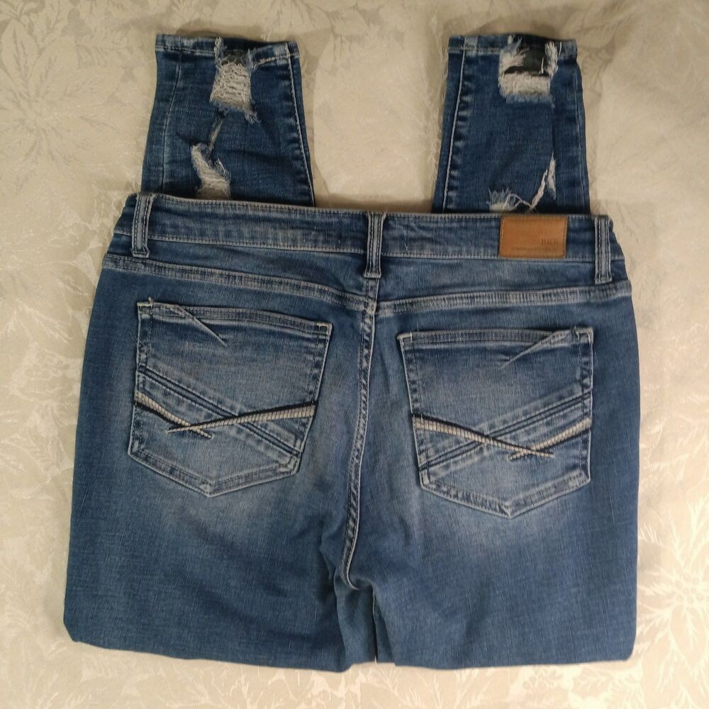 BKE Jeans Womens 32 Blue Stella Slim Fit Lowrise Ankle Skinny Distressed Stretch